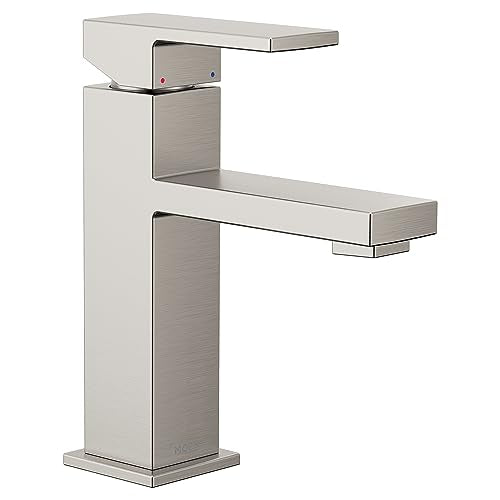 Moen Revyl Matte Black One-Handle Single Hole Modern Bathroom Sink Faucet with Optional Deckplate and Spring Loaded Drain Assembly, 84771BL