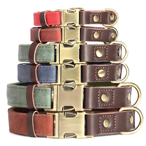 Leather Dog Collar for Medium Dogs, Adjustable, Brown M a7