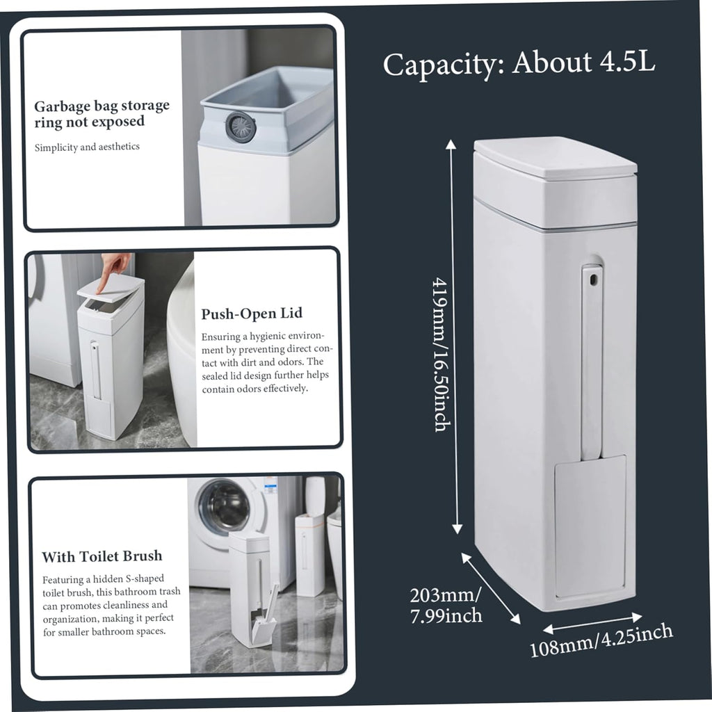 Bathroom Trash Can with Lid and Toilet Brush Holder 1.2-Gallon A7