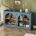 Large Sideboard Cabinet Retro Buffet Cabinet with 4 Glass Doors and Arched Design, Kitchen Cupboard Storage Cabinet for Dining Room Living Room, Black