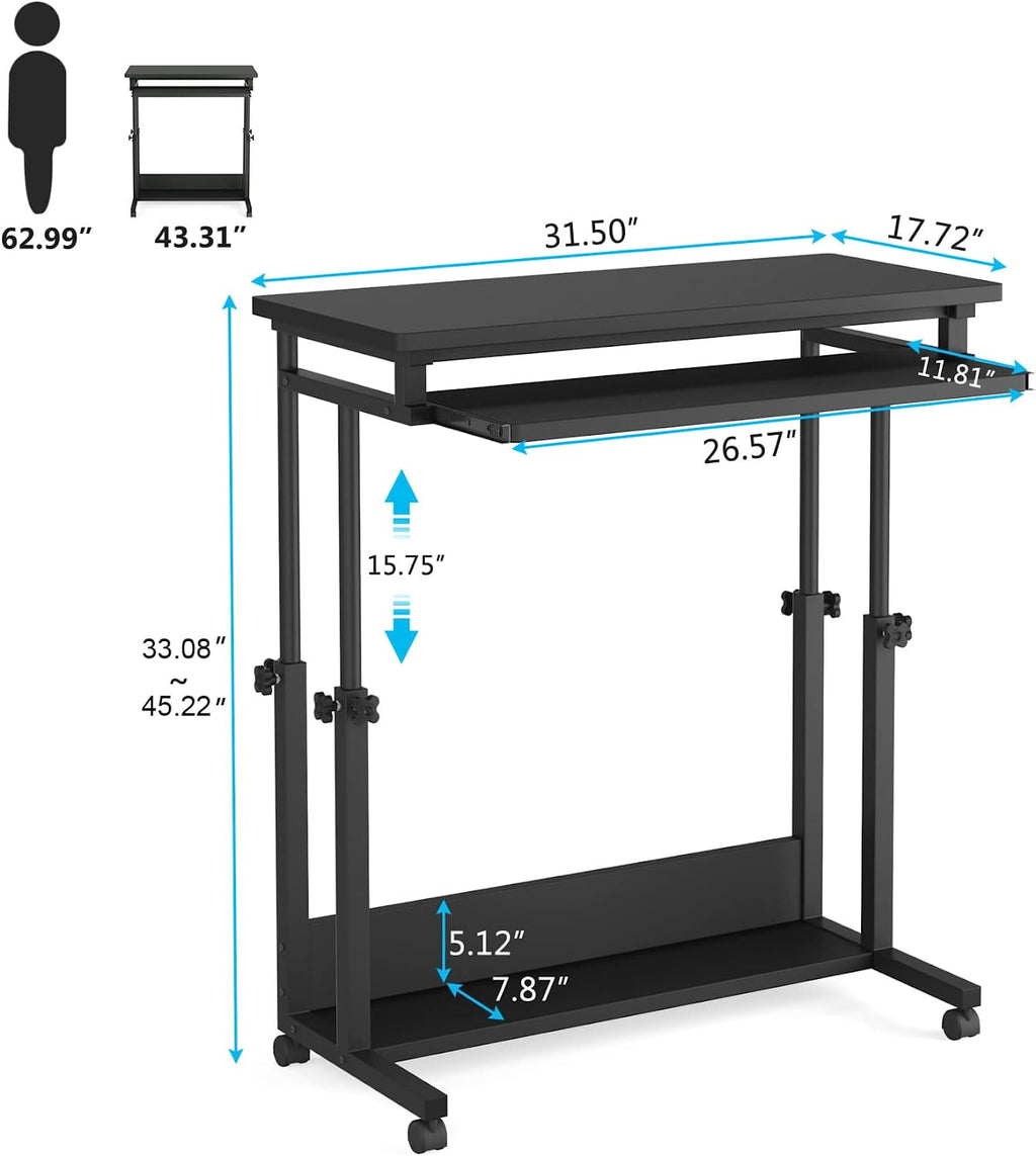 Adjustable Rolling Laptop Cart with Keyboard Tray k7p