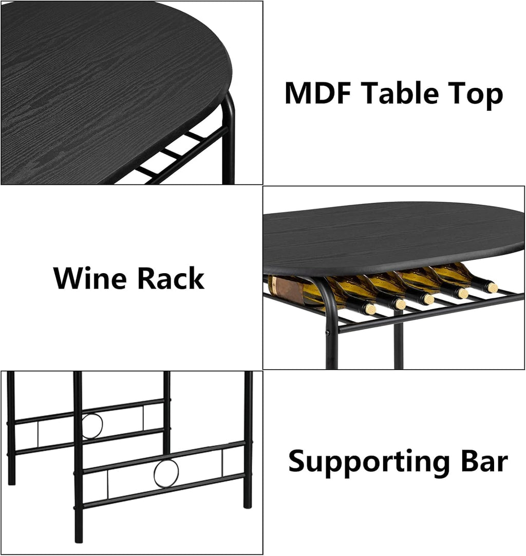 Kitchen Table Set for 2 with Chairs, Metal Frame, Black A7