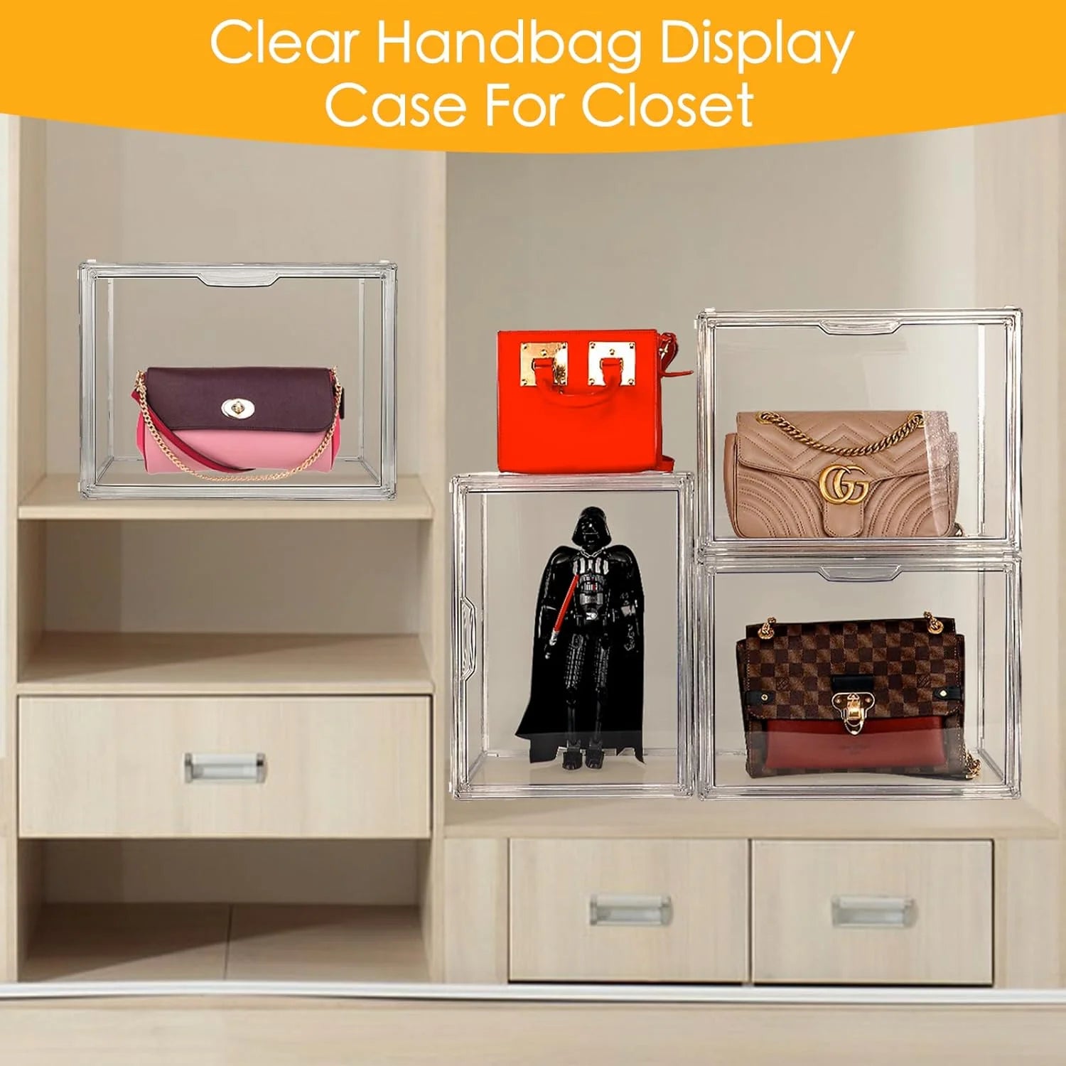 Acrylic Purse Organizer Box with Magnetic Door Stackable Storage a7