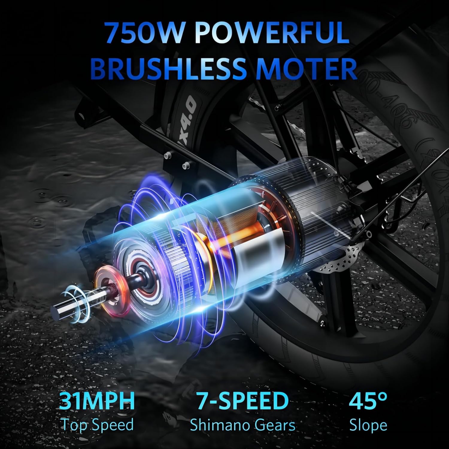 Electric Bike for Adults 20 Fat Tire 750W 48V 15Ah Black k7