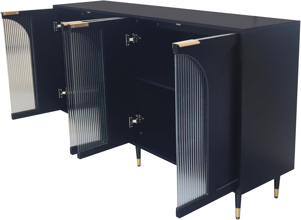 Buffet Cabinet with Locked Storage, Black Wood and Glass Doors m7