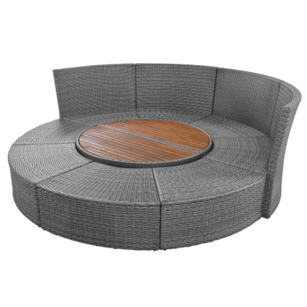 Patio 5-Piece Round Rattan Sectional Sofa Set with Liftable Table a7