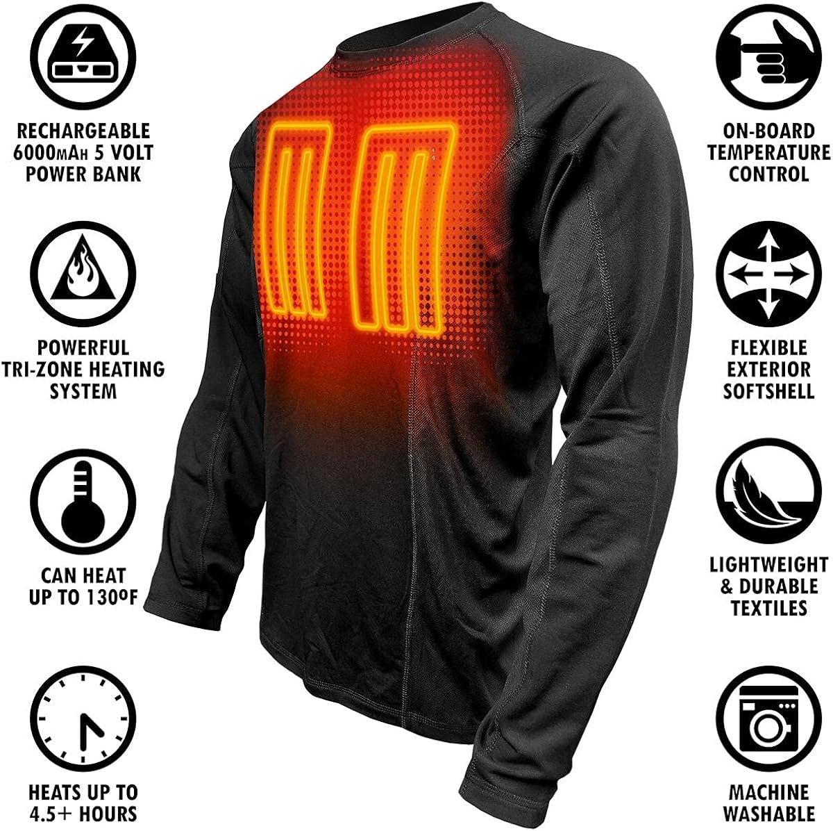 Heated Shirt for Men 3 Heat Panels Camping Skiing a7