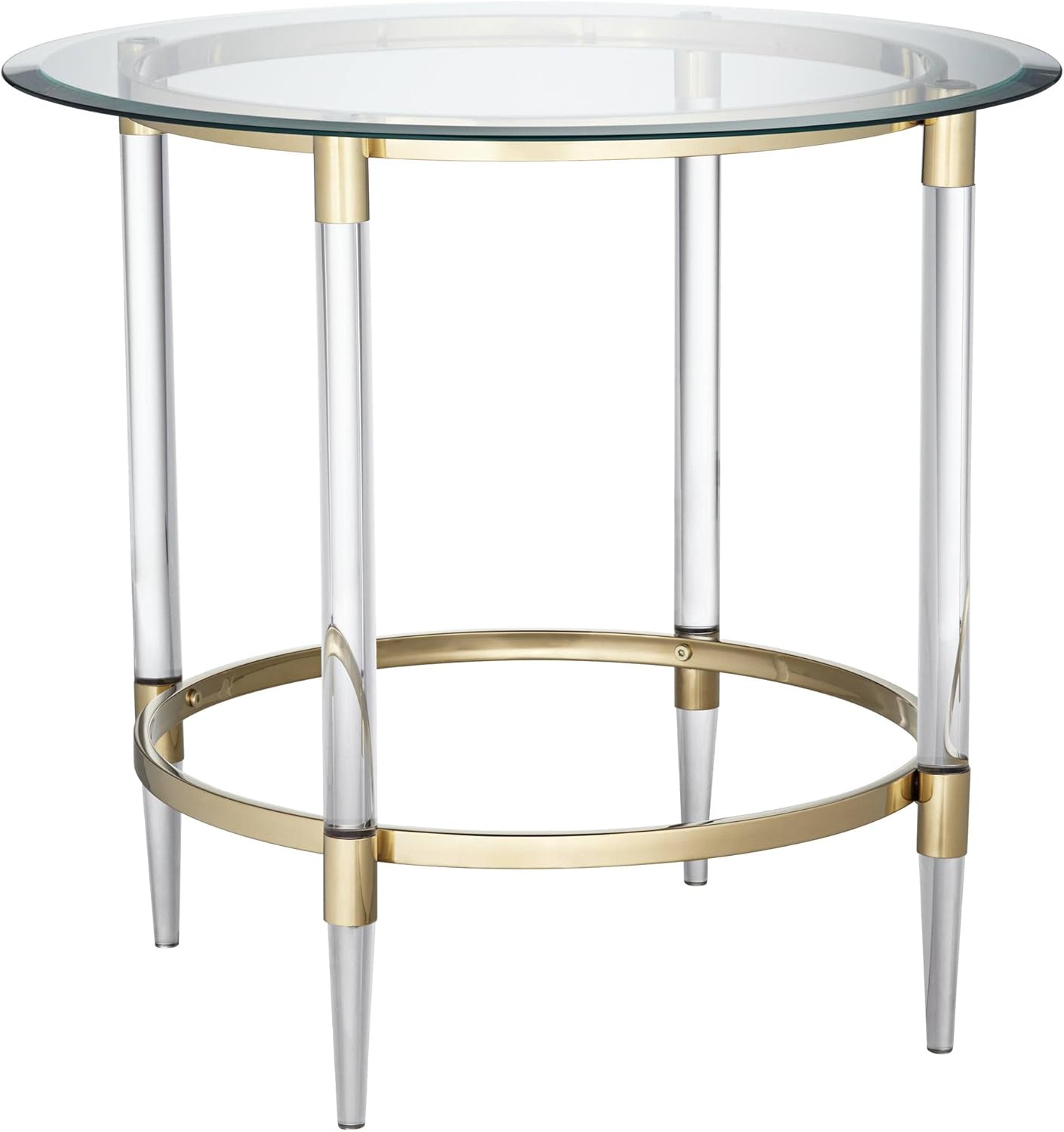 Round Glass Side Table 24" Clear Gold Rings d7k