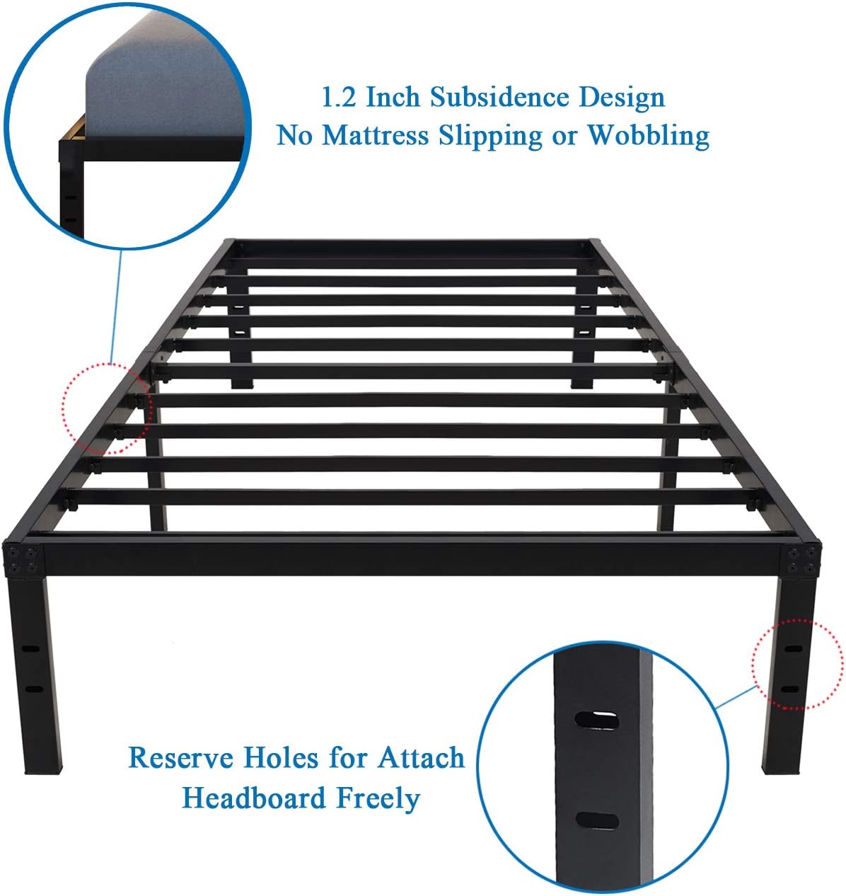Metal Platform Bed Frame with Steel Slat Support k7m