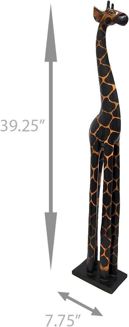 Hand-Carved Wooden Giraffe Statue Decor 7k