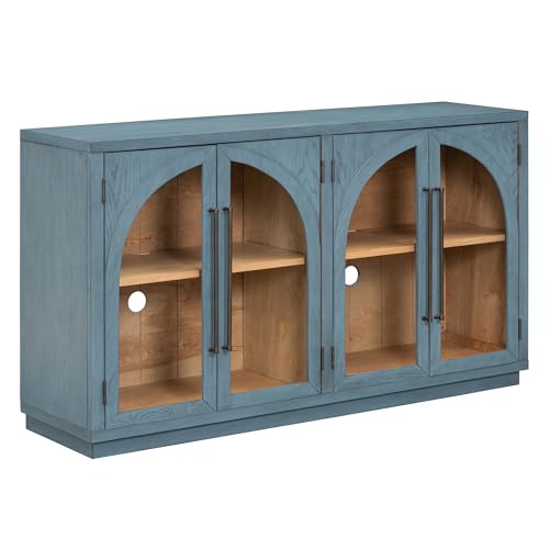 Black Sideboard Cabinet with 4 Glass Doors A7k