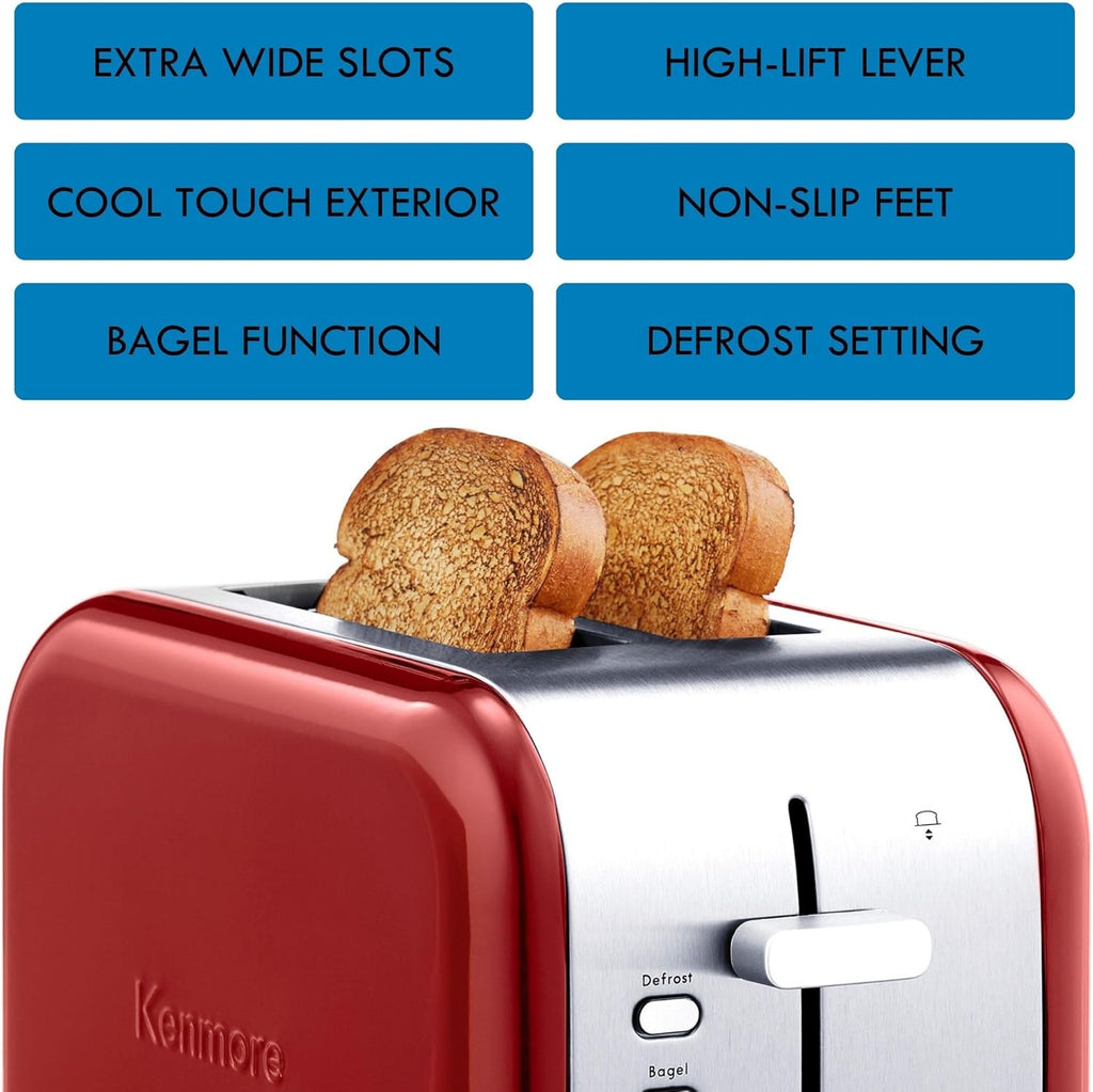 2 Slice Toaster Stainless Steel Bagel Defrost Extra Wide Slots A7