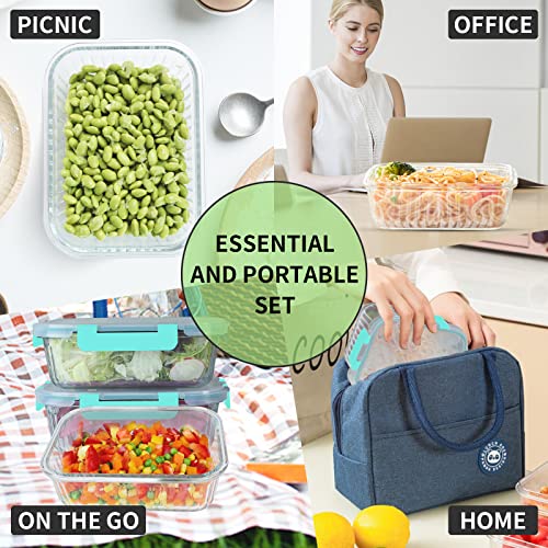 5 Pack 36 oz Glass Food Storage Containers with Lids Airtight Bento Boxes k7