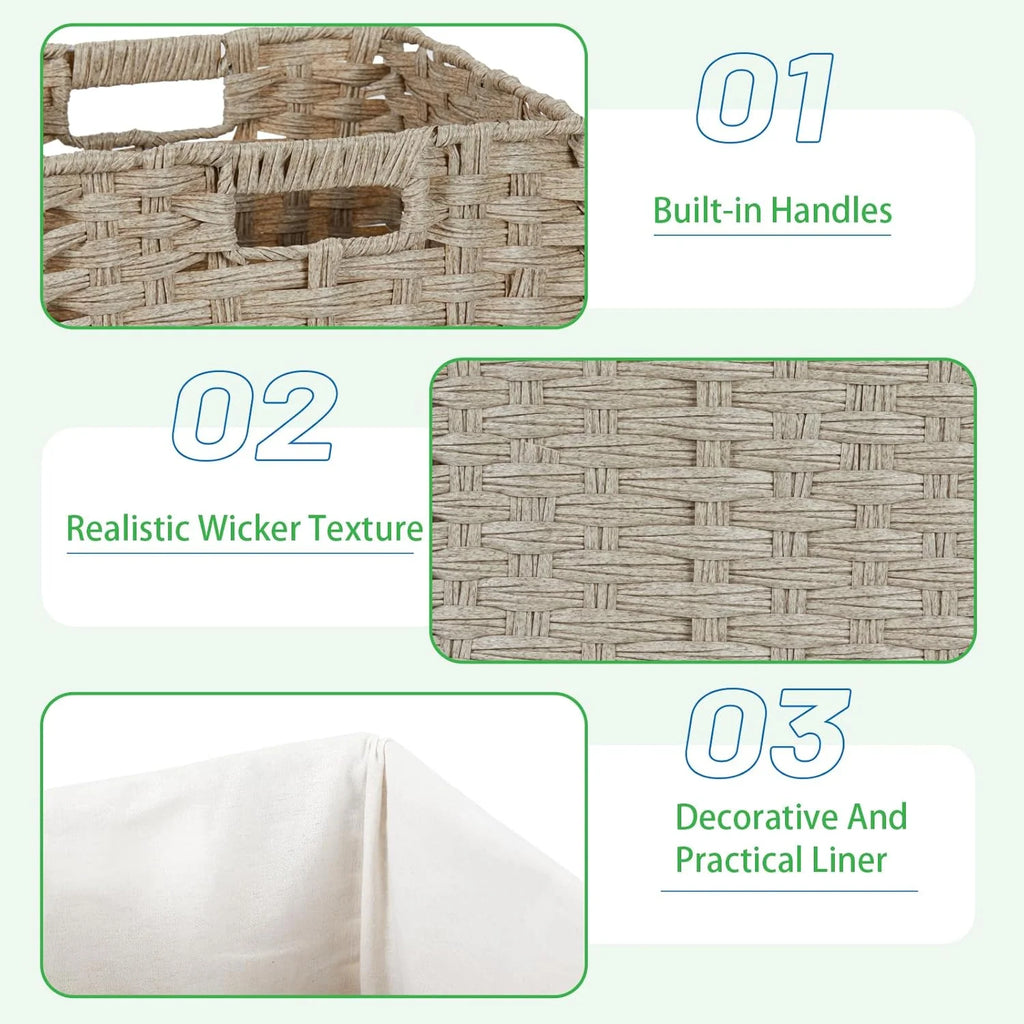 Wicker Storage Baskets 4-Pack with Liners for Shelves a7