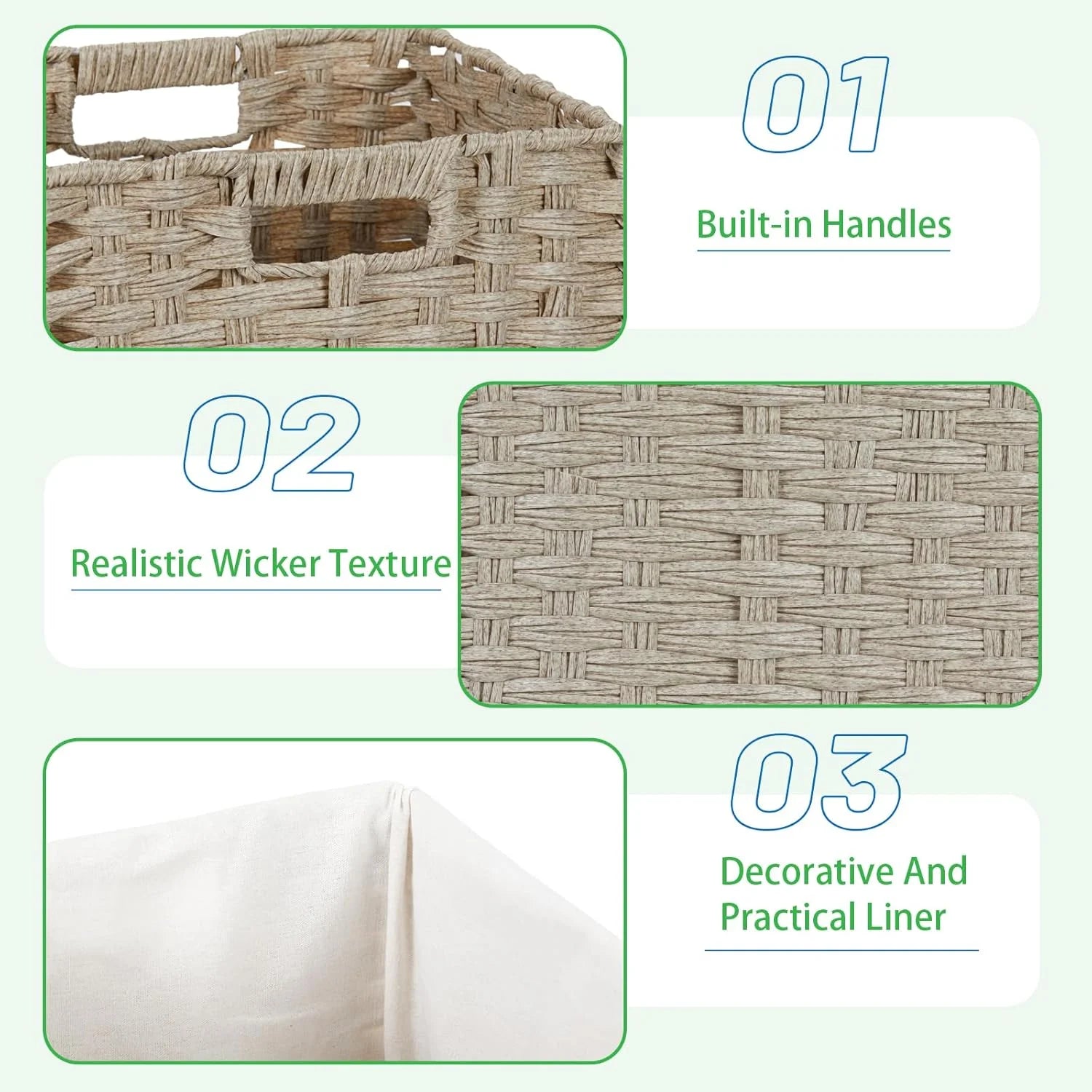 Wicker Storage Baskets 4-Pack with Liners for Shelves a7
