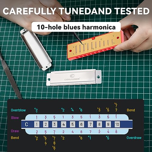 Blues Harmonica 10 Hole Key of C with Case a7