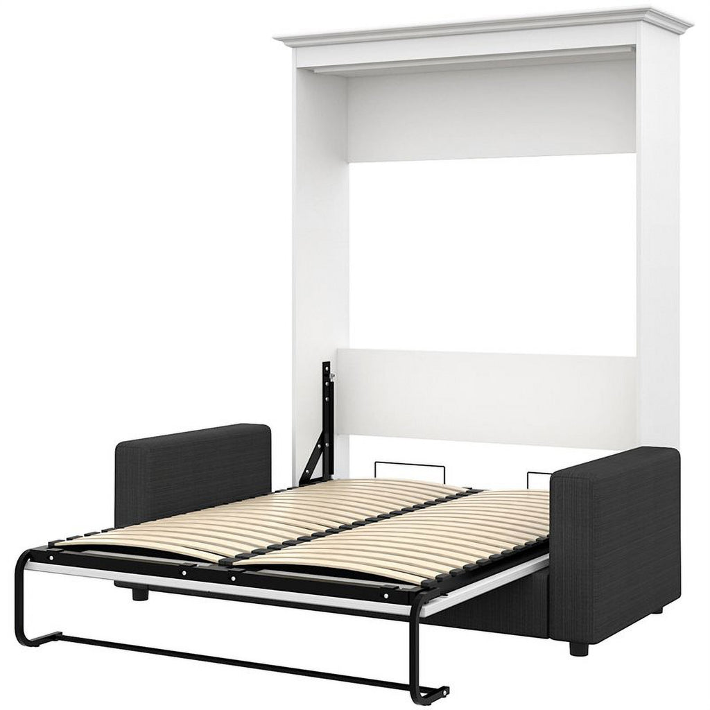 Contemporary Wood Full Murphy Bed with Sofa White Gray a7