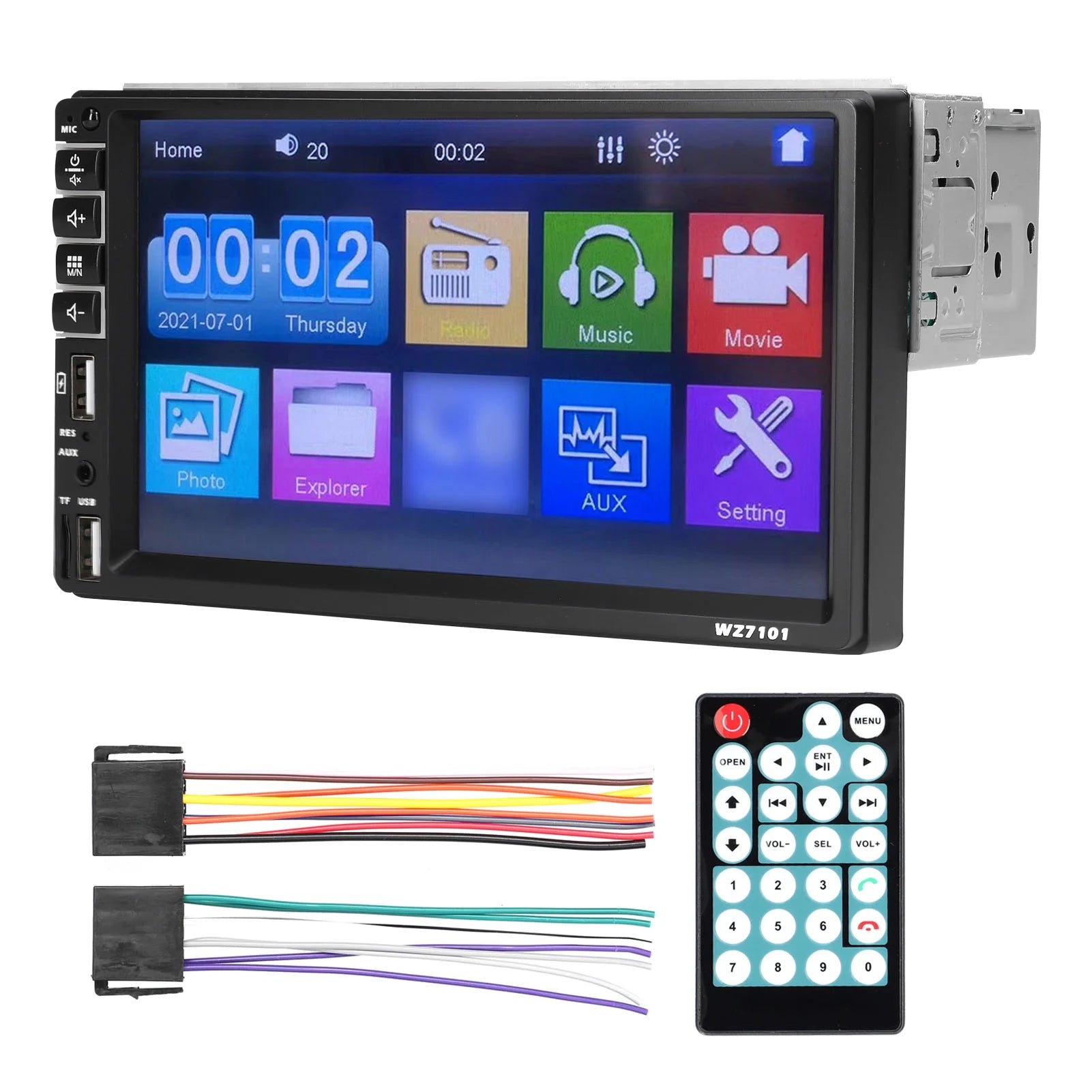 Single Din Car Stereo 7 Inch LCD Touchscreen Monitor BT MP5 Player Car Receiver Support TFUSBAUX-IN Mobile Phone Link Hands-Free Calling Reverse Picture Steering Wheel Control
