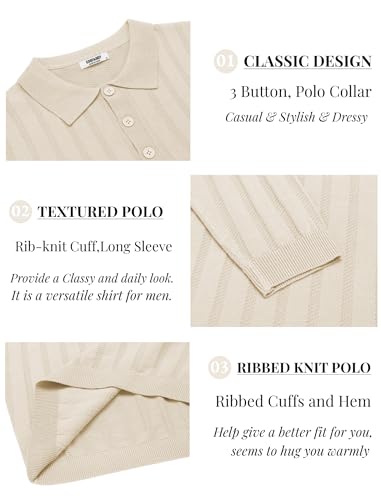 Men's Knit Polo Shirt Long Sleeve Casual Golf Top k7