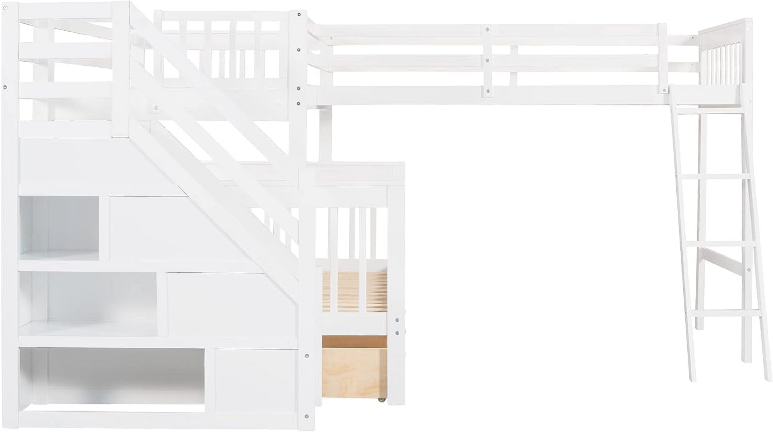 Triple Bunk Bed with Stairs and Storage Drawers White 7k