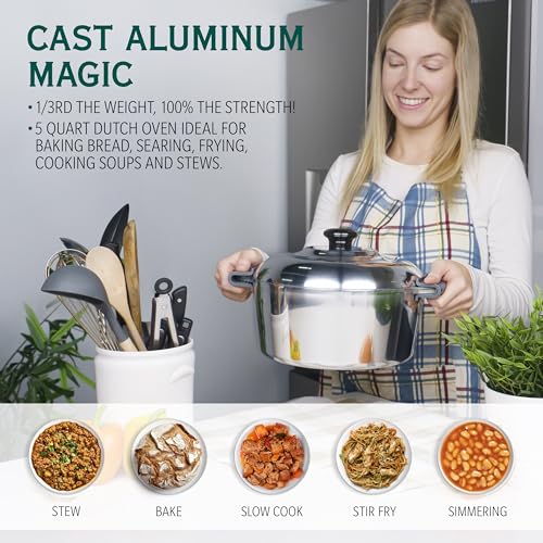 Cast Aluminum Dutch Oven with Lid 5 Quart Lightweight Cookware a7