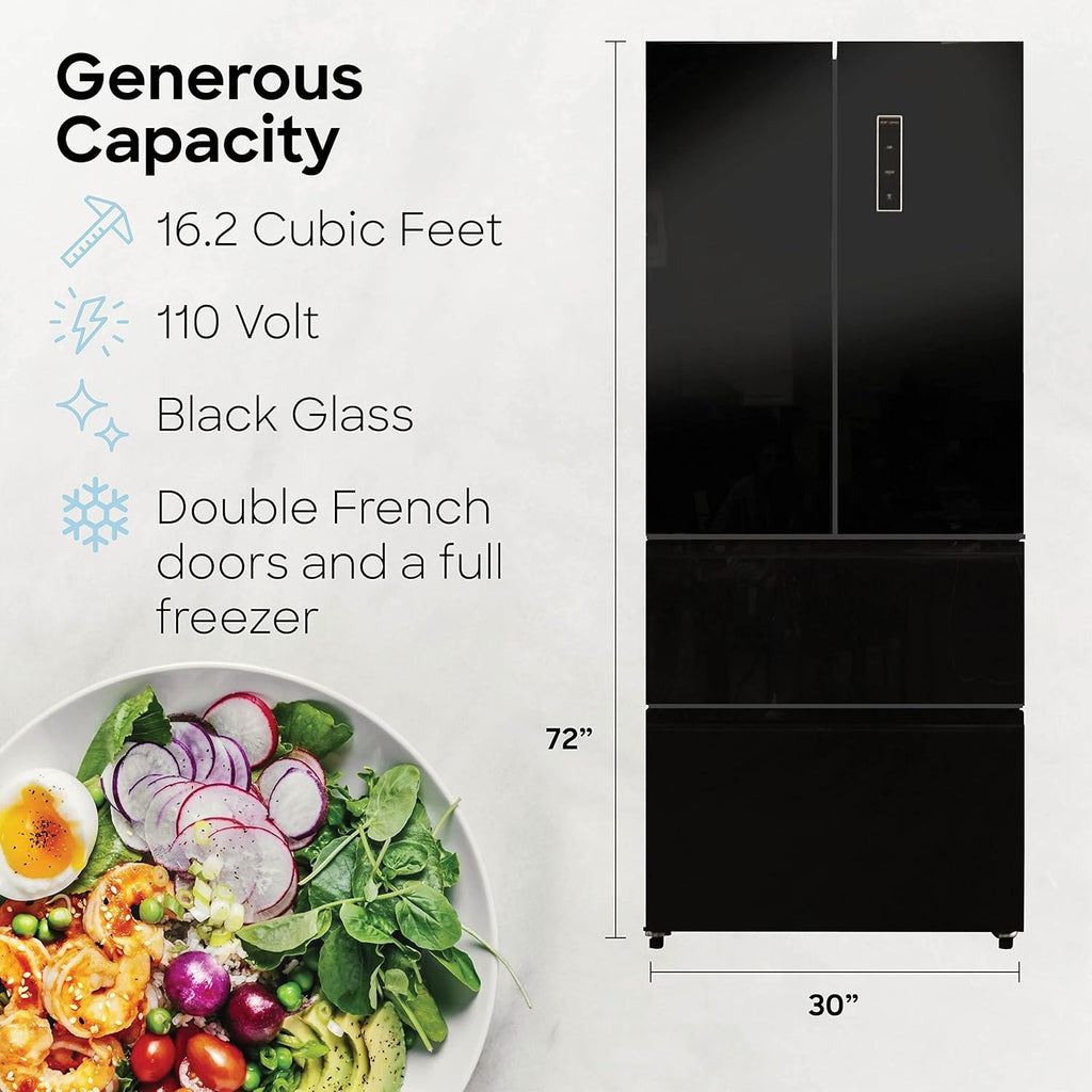 RV Refrigerator 110V Frost Free French Doors 30 Inch Black Glass Front k7