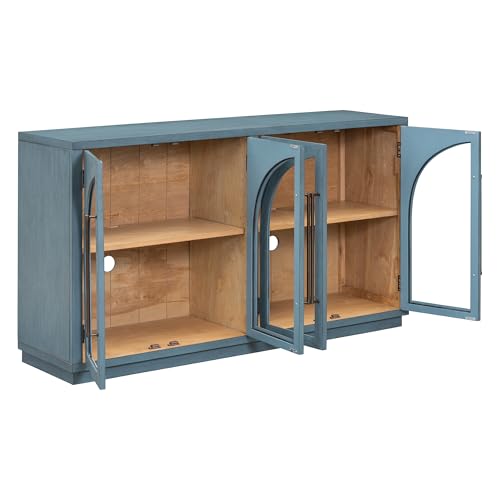 Black Sideboard Cabinet with 4 Glass Doors A7k