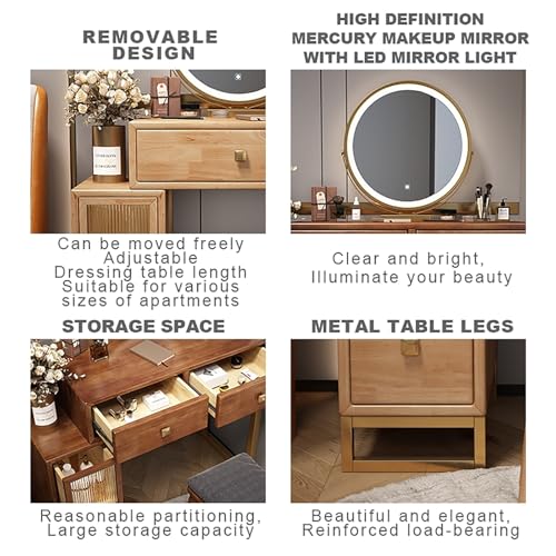 Wooden Vanity Desk with Mirror and Lights a7