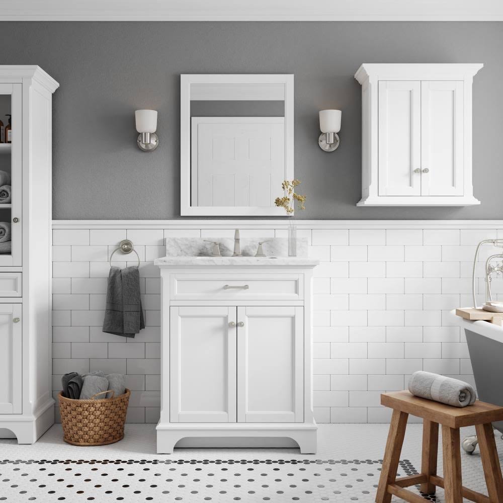 White Undermount Single Sink Bathroom Vanity with Marble Top 7k