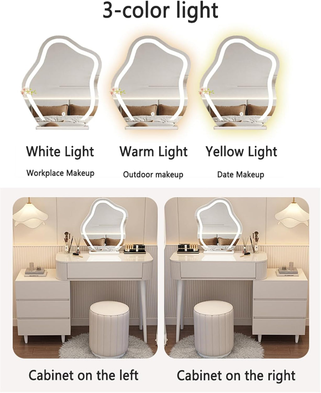 Makeup Vanity Table with Lighted Mirror, 3 Lighting Modes A7