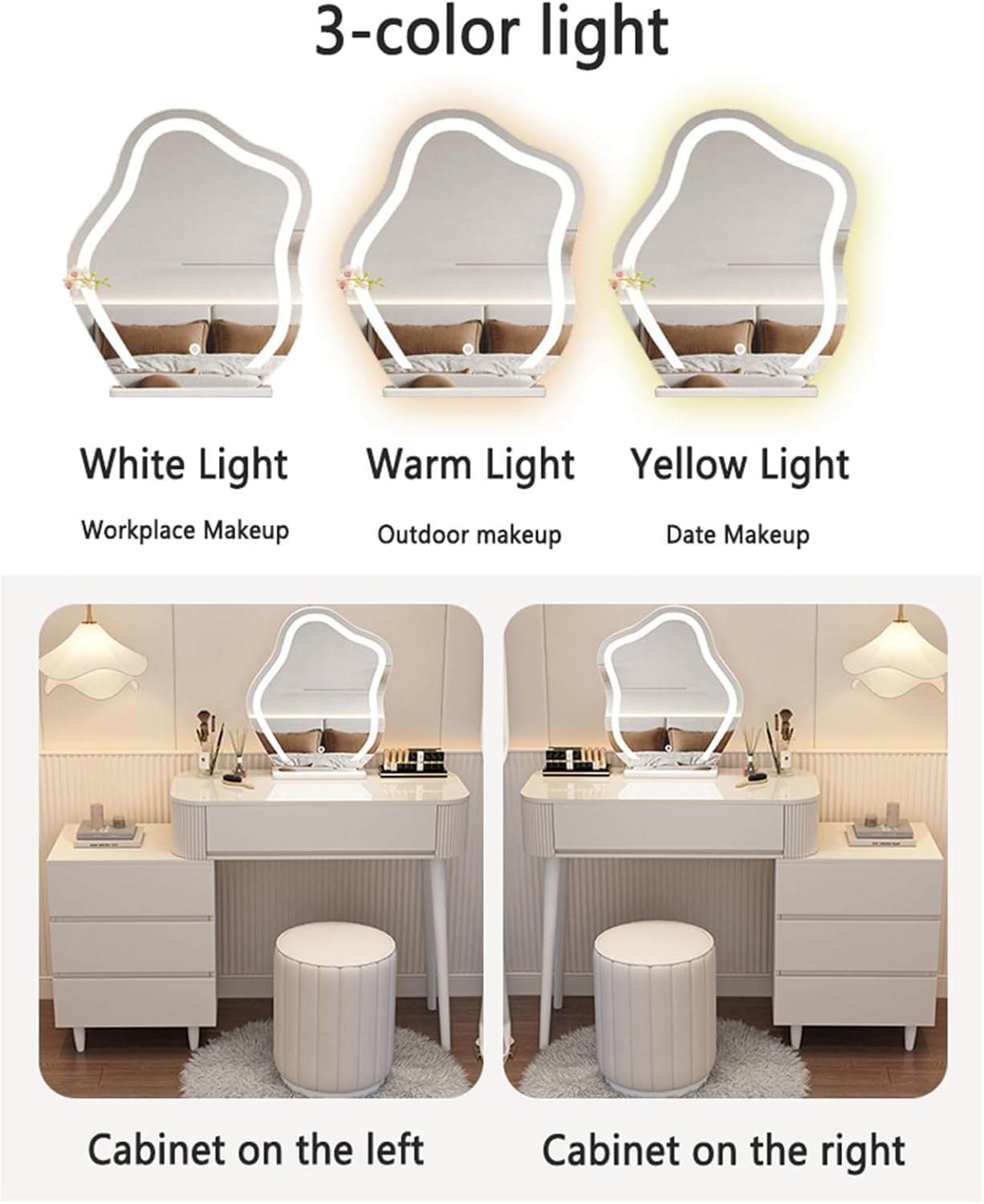 Makeup Vanity Table with Lighted Mirror, 3 Lighting Modes A7