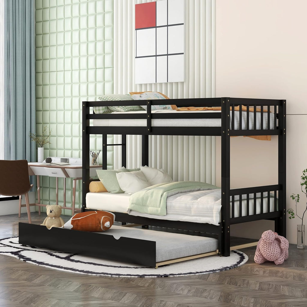 Bunk Bed with Trundle Solid Wood Espresso a7