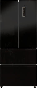 Everchill RV Refrigerator, 110V Fridge, 16.2 CU FT Capacity, 30 Inch Width, Frost Free, French Doors, Black with Glass Front