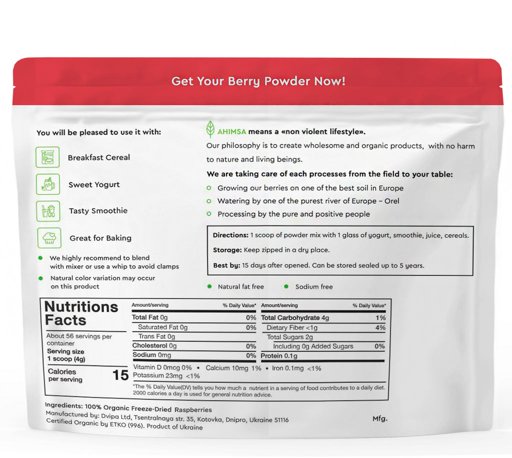 Freeze Dried Raspberry Powder for Smoothie and Baking 8 OZ k7