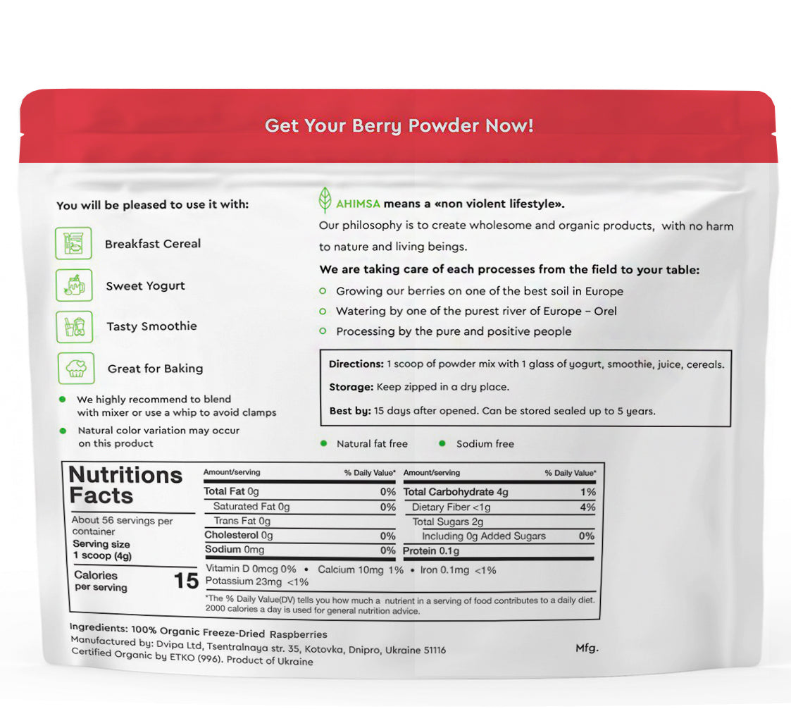 Freeze Dried Raspberry Powder for Smoothie and Baking 8 OZ k7