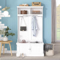 Modern Classic Hall Tree 4-in-1 Design Coat Racks Multi-Functional Entryway Coat Rack with Storage Shoe Bench Tall Hall Tree with 4 Hooks for Entryway,Hallway,Living Room (White)