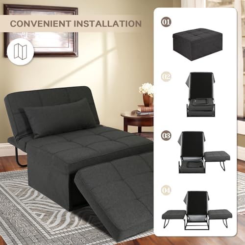 Sleeper Chair Sofa Bed 4-in-1 Convertible Futon with Adjustable Backrest Beige k7