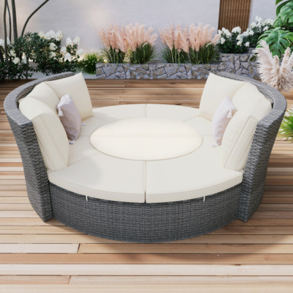Patio 5-Piece Round Rattan Sectional Sofa Set with Liftable Table a7