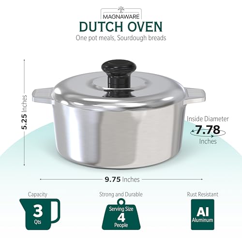 Cast Aluminum Dutch Oven with Lid 5 Quart Lightweight Cookware a7