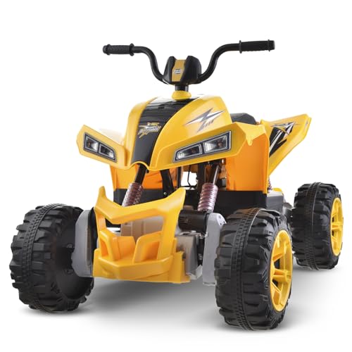 Blitzshark 24V Ride on ATV Kids Quad 4-Wheeler Electric 4WD, with 4X75W Powerful Motors, 9AH Large Battery, 6 MPH Max Speed, Easy-Drag, Soft Brake, Full-Metal Suspension, Wireless Music Player, Black
