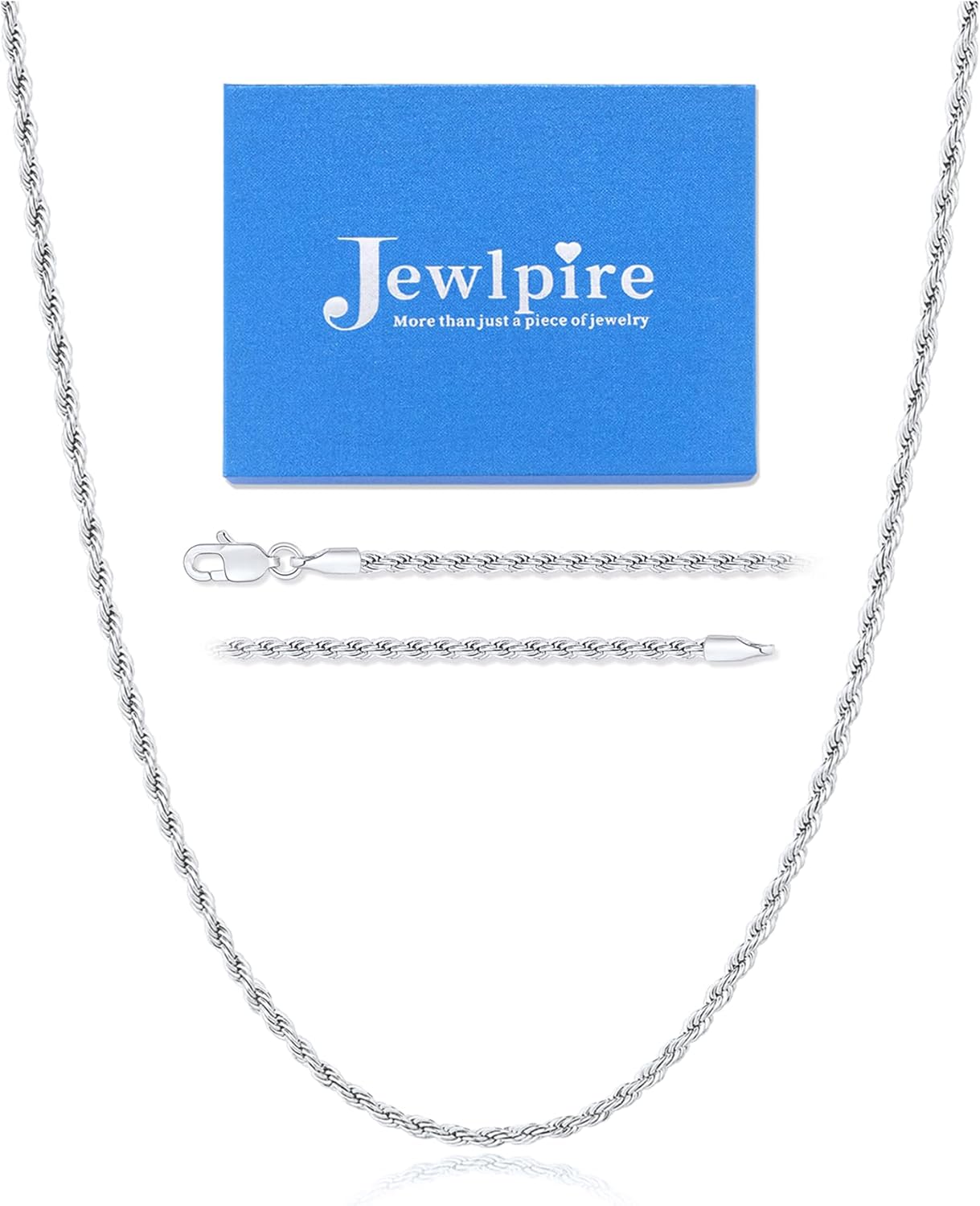 Jewlpire 14K Gold Rope Chain Necklace for Men Women, 2.5mm 3mm 4mm Mens Necklace Stainless Steel Rope Chain for Men Sturdy & Comfortable Men's Chain Necklaces, 16 18 20 22 24 26 Inch