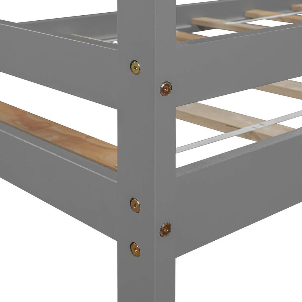 Twin Study Loft Bed with Rolling Desk and Bookcase Gray A7