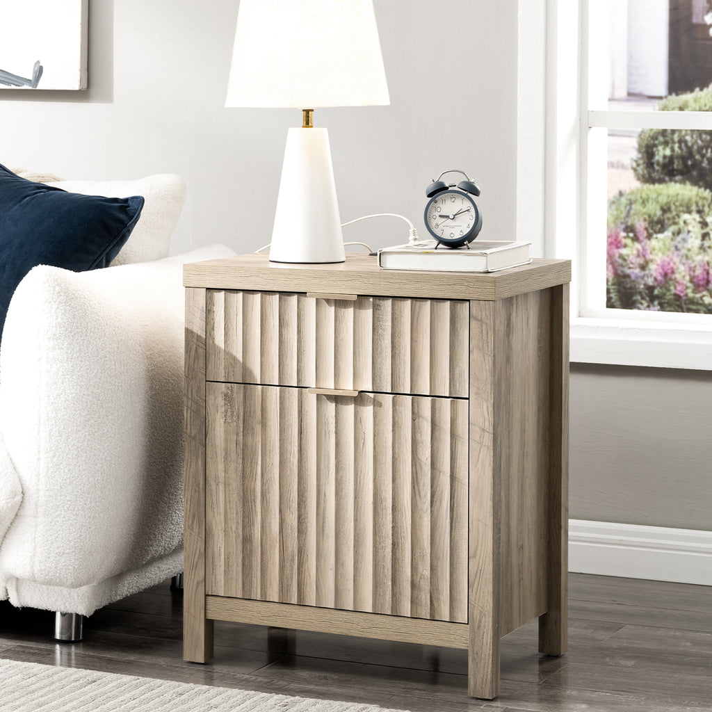 Nightstands with Charging Station and 2 Drawers, Farmhouse Bedside Tables a7k