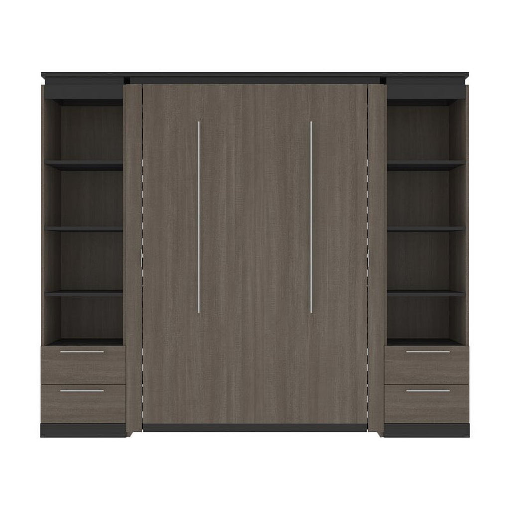 Full Murphy Bed with 2 Bookcases and Drawers, Bark Gray k7