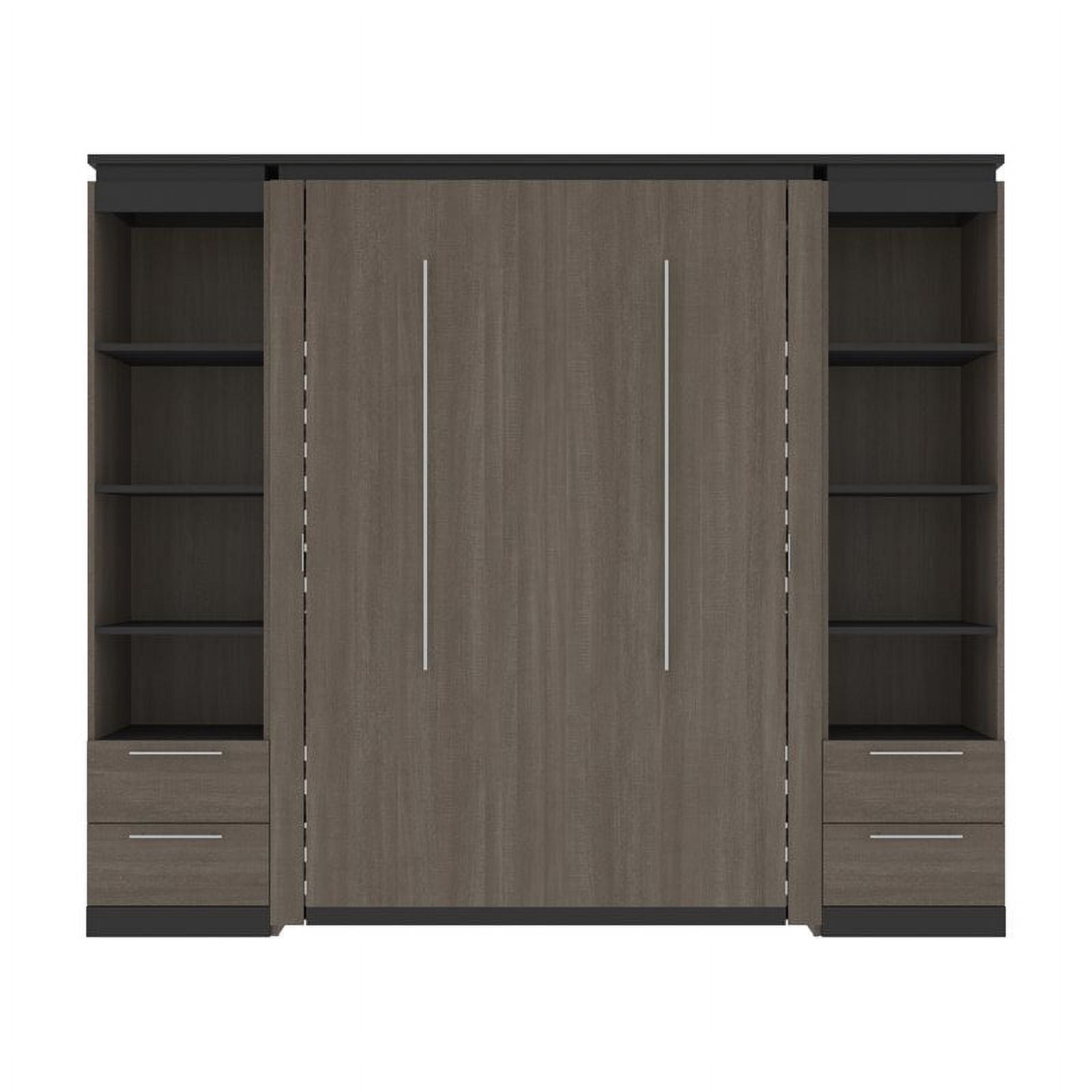 Full Murphy Bed with 2 Bookcases and Drawers, Bark Gray k7