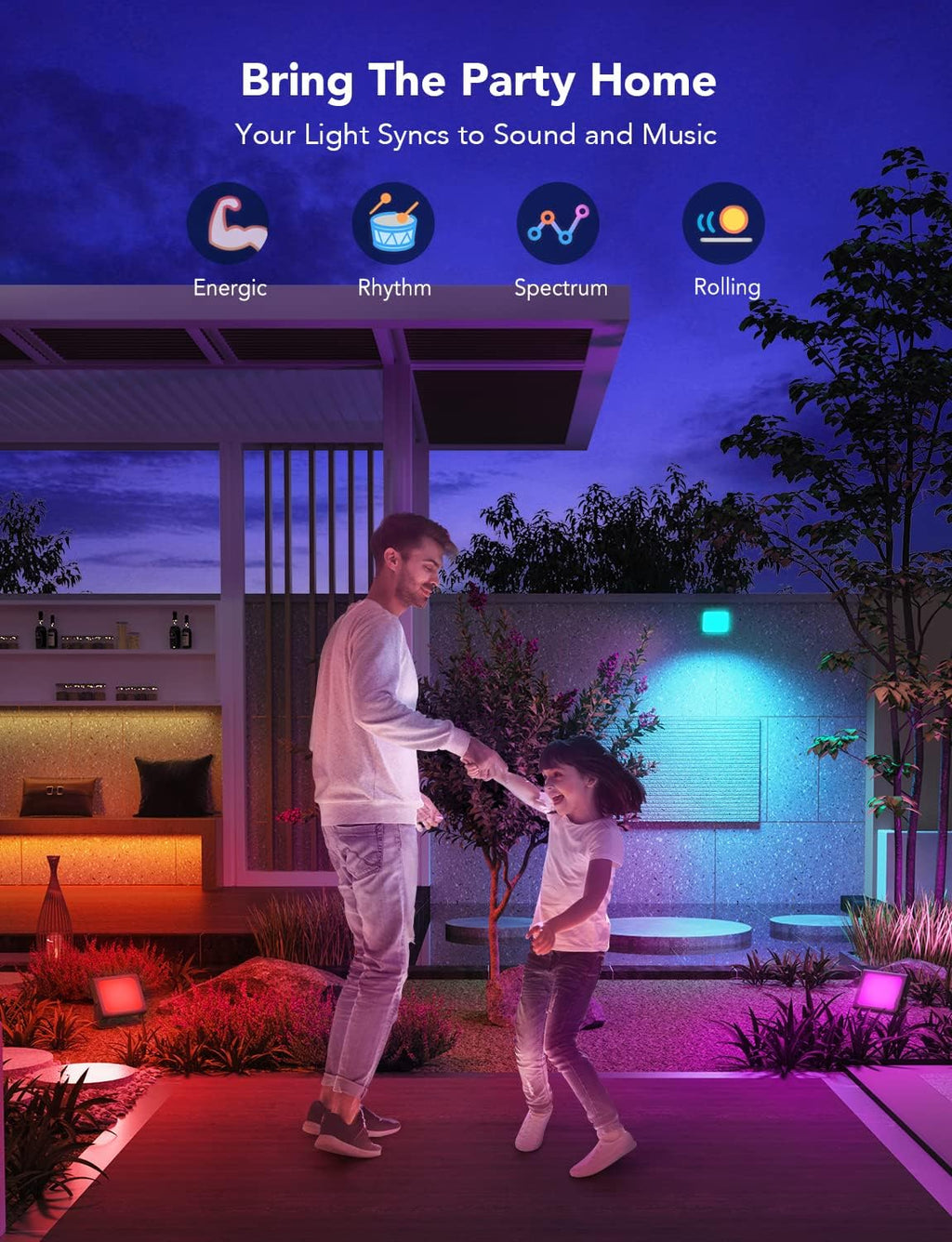 LED Flood Lights, Smart Stage Lights with Scene & Music Modes, RGBIC Wall Washer, IP66 Waterproof, 2 Pack A7k