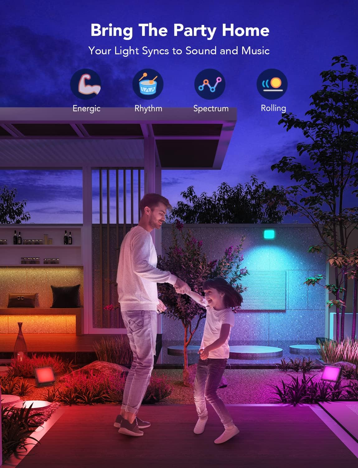 LED Flood Lights, Smart Stage Lights with Scene & Music Modes, RGBIC Wall Washer, IP66 Waterproof, 2 Pack A7k