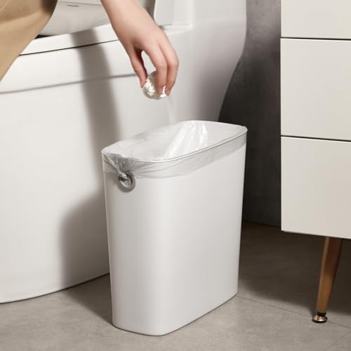 Bathroom Trash Can, Slim Plastic Rectangular Waste Basket, 7 Liter a3