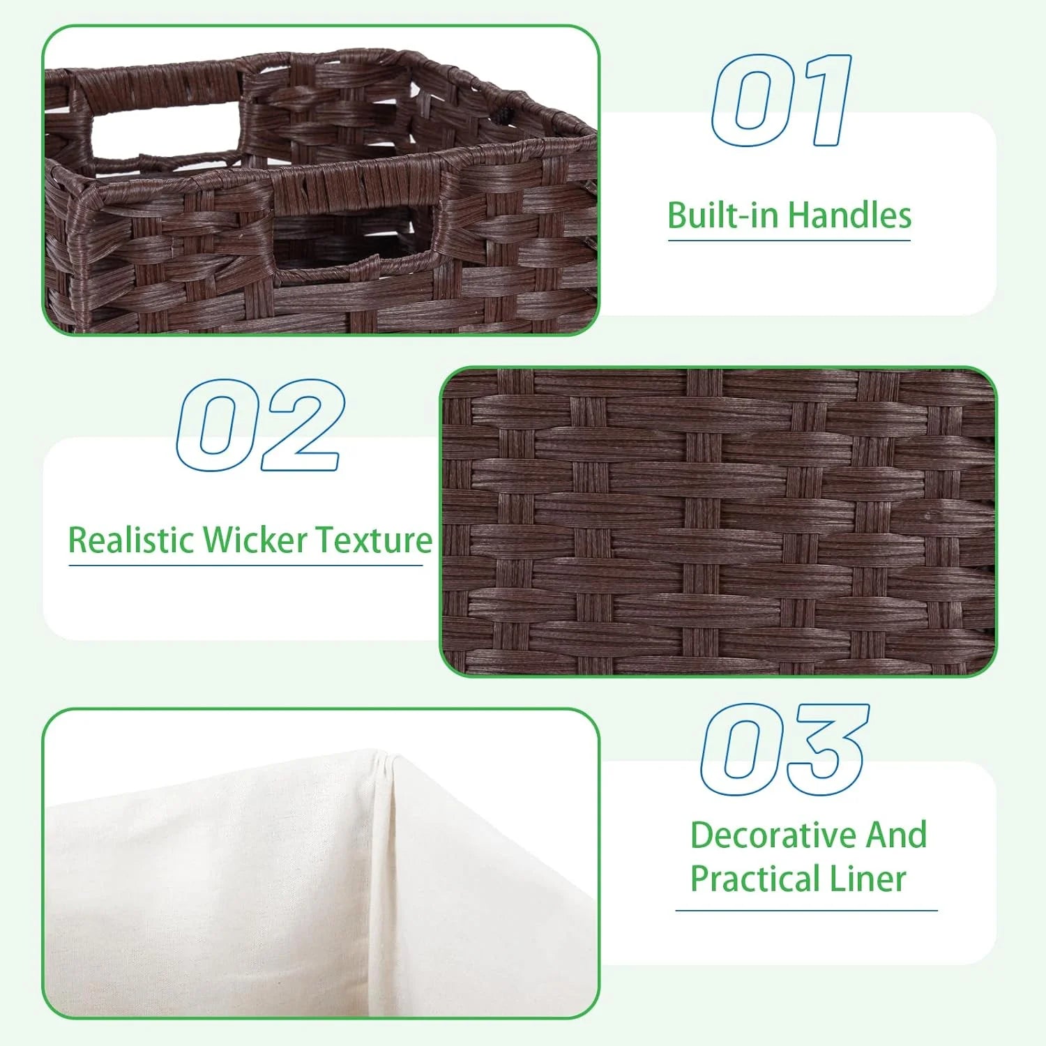 Wicker Storage Baskets 4-Pack with Liners for Shelves a7