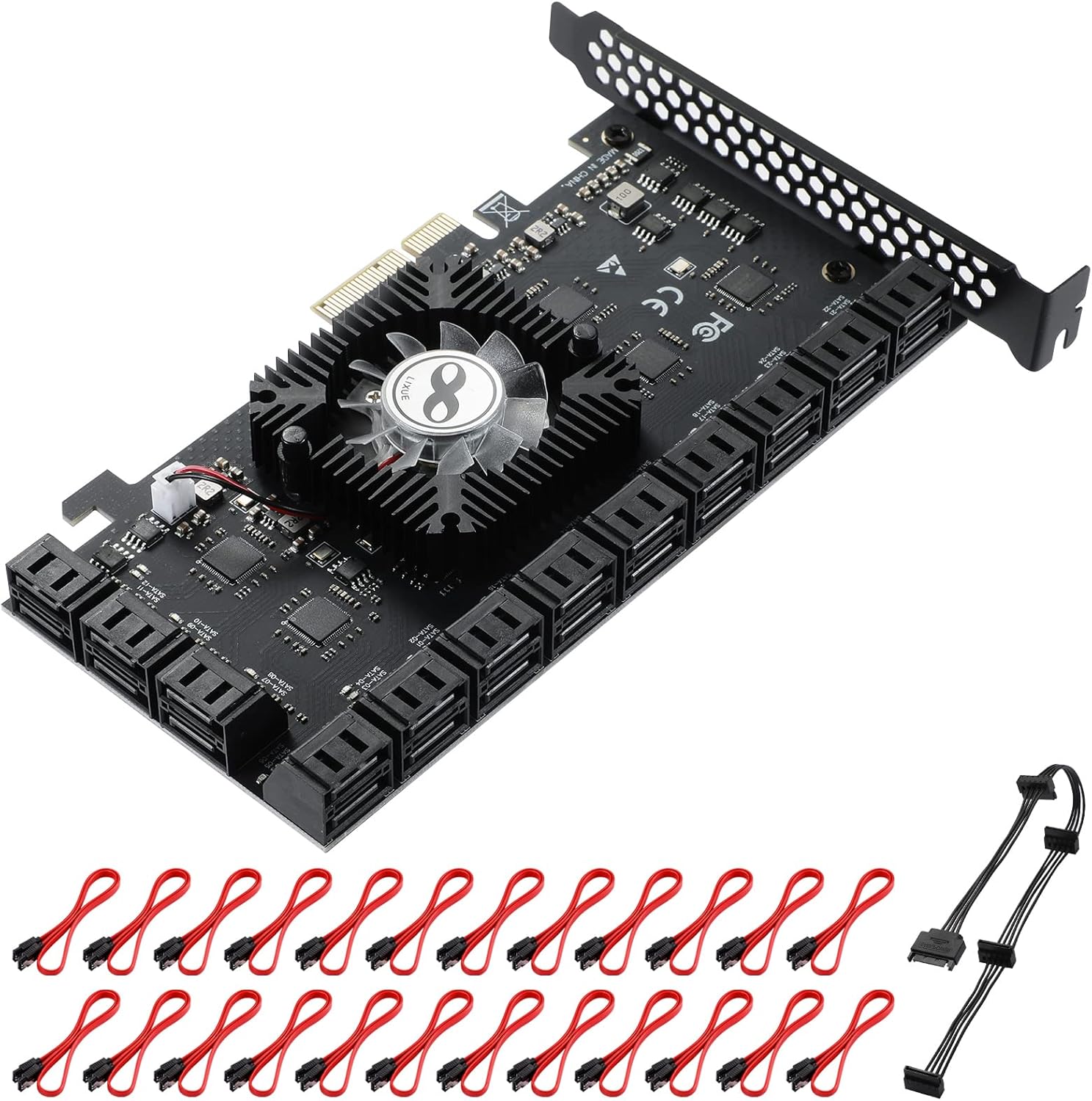 16 Port SATA PCIe Expansion Card with 16 Cables B7k